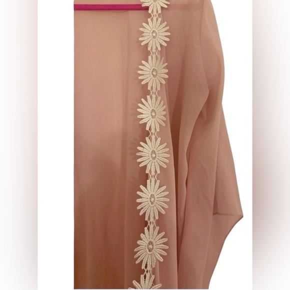 Pink Sheer Kimono with Floral Trim - Picture 3 of 3